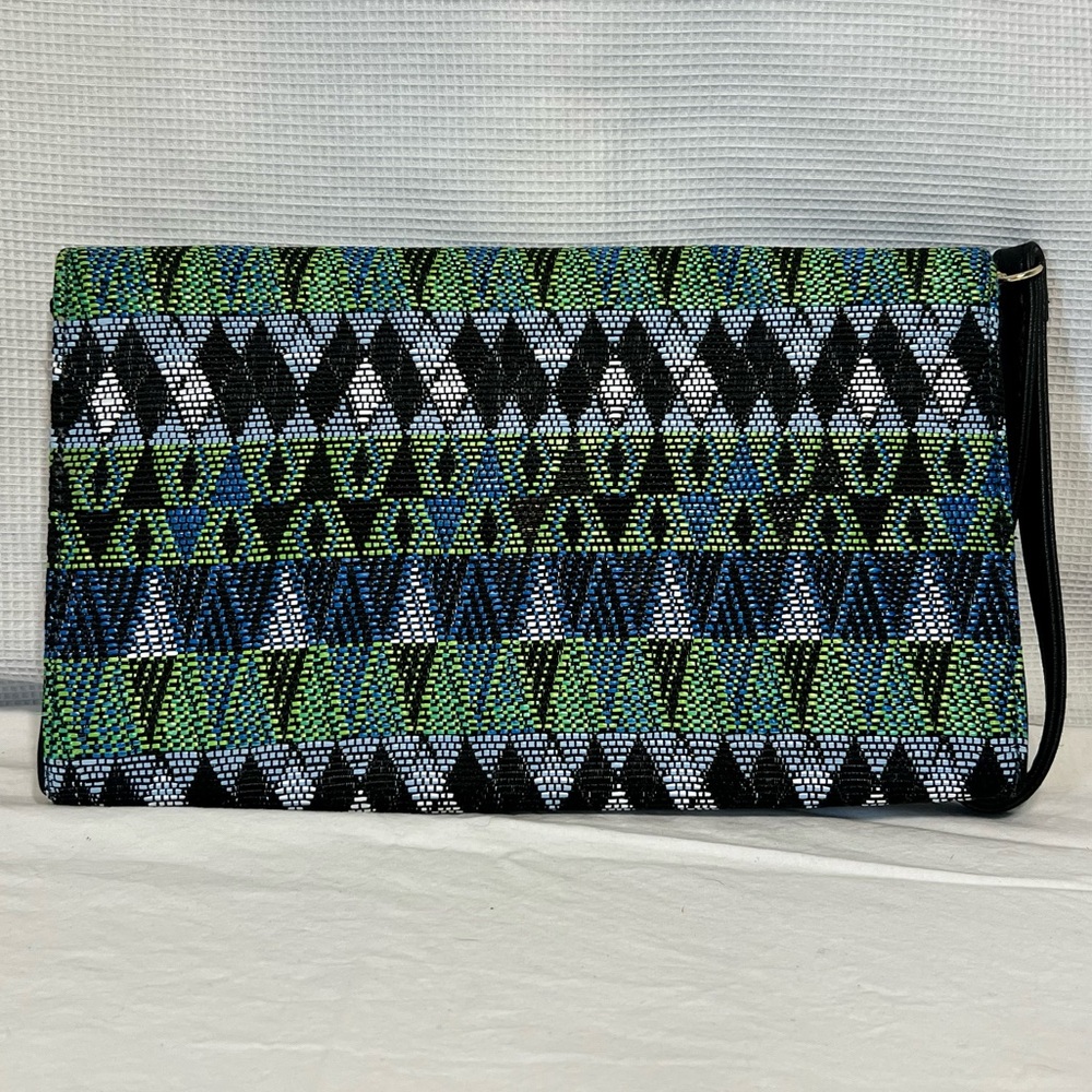 Woven‎ Clutch Bag Wristlet Blue/Green/Black Geometric Abstract Pattern - Picture 2 of 15